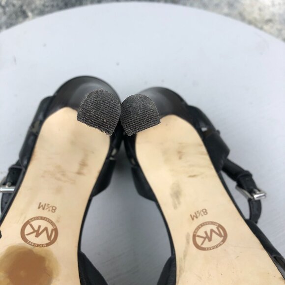 MMK MICHAEL MICHAEL KORS Women's 8.5M Black Leather Platform High Heel Sandals - Picture 12 of 14